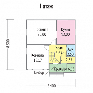 Проект дома из бруса с идеальной планировкой / План 1 этажа