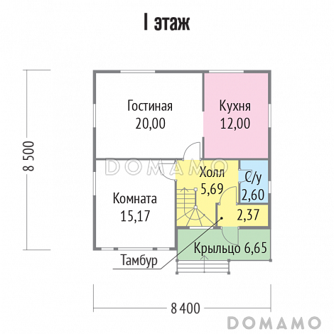 Проект дома из бруса с идеальной планировкой / План 1 этажа