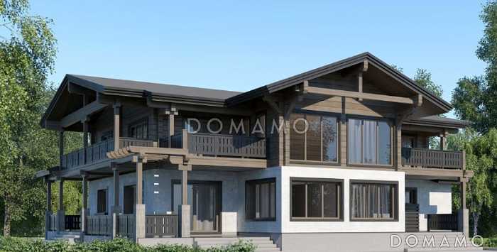 Проект двухэтажного дома из клееного бруса с зимним садом