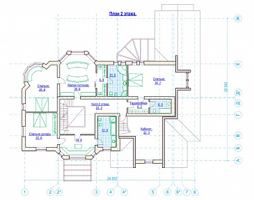 Проект солидного коттеджа с гаражом, сауной и тренажёрным залом / План 2 этажа