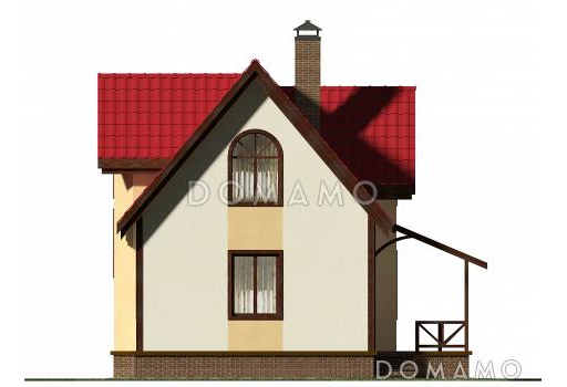 Проект небольшого каркасного дома с большим крыльцом и эркером. / Фасад 4