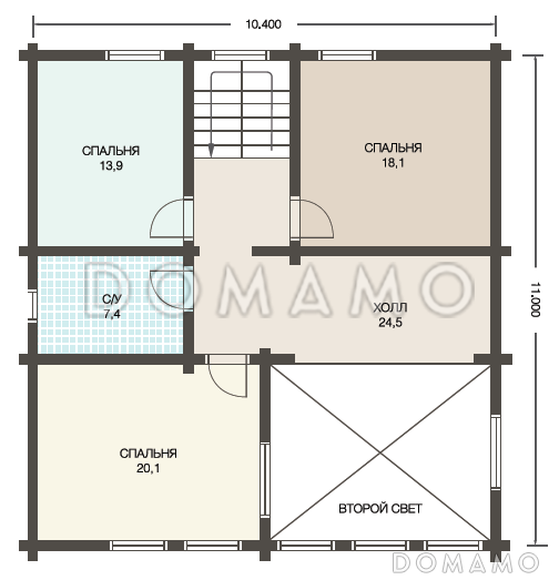 Проект деревянного дома из клееного бруса  для постоянного проживания семьи из 3-4 человек / План мансардного этажа
