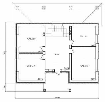 Проект дома с мансардным и цокольным этажом, с гаражом и крытой террасой на втором этаже / План мансардного этажа