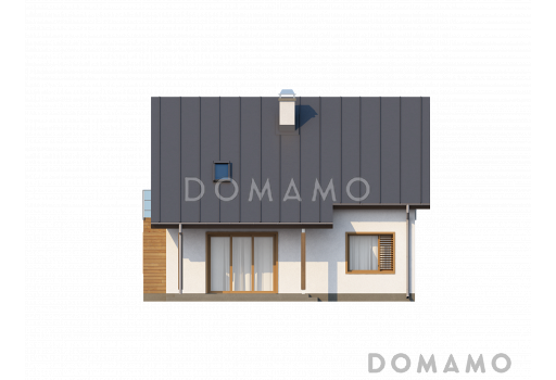 Проект одноэтажного мансардного дома из кирпича с прямоугольным эркером и балконом / Фасад 3