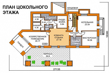 Проект дома современного дома с цокольным этажом для неровных участков / План цокольного этажа