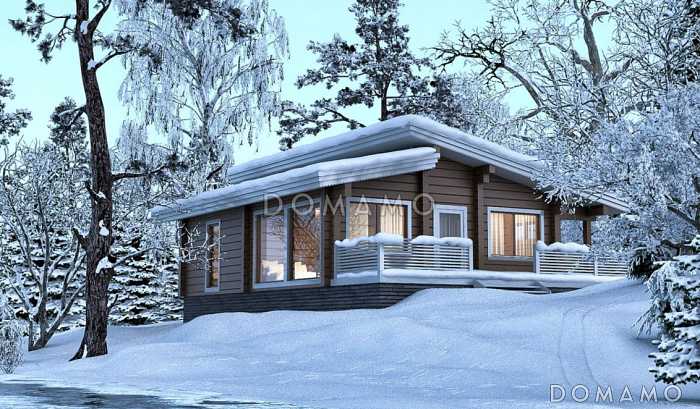 Проект одноэтажного дома из клееного бруса с двумя спальнями