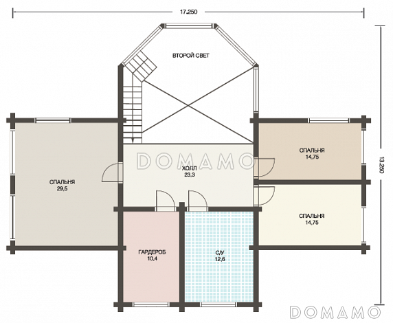Проект стильного дома из клееного бруса с обширным остеклением и вторым светом / План мансардного этажа