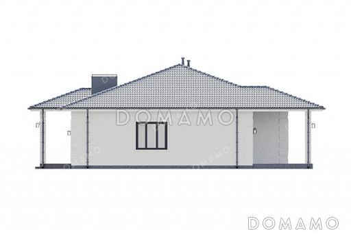 Проект одноэтажного дома с четырьмя спальнями, просторной гостиной-столовой и терасой / Фасад 4