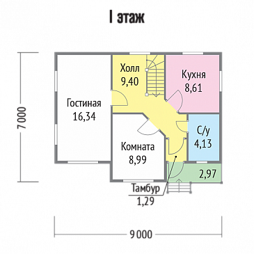 Проект дома 7х9 из бруса / План 1 этажа