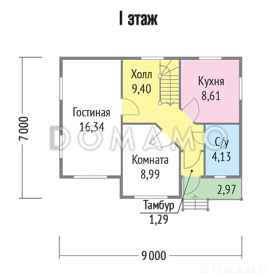 Проект дома 7х9 из бруса / План 1 этажа