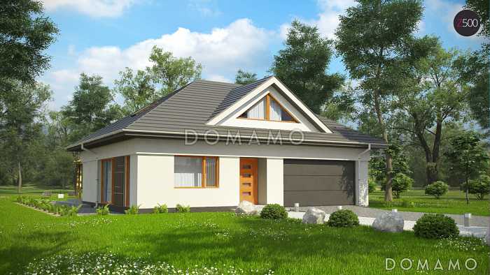 Проект просторного одноэтажного мансардного дома из газобетона с кабинетом, спальнями на обоих этаж и гаражом на два автомобиля 