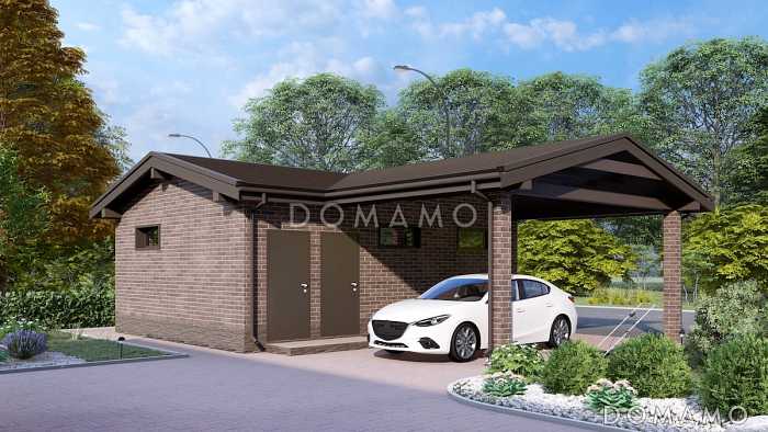 Проект утепленного гаража из газобетона с навесом и погребом