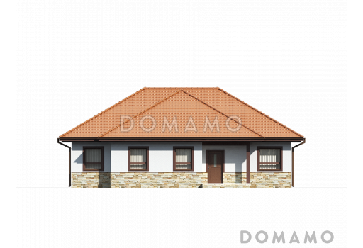 Проект одноэтажного дома из кирпича с тремя спальнями и комнатой на мансардном этаже / Фасад 4