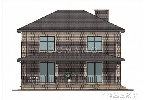 Проект двухэтажного дома с 4 спальнями, большой гостиной и подсветкой на террасе / Фасад 3