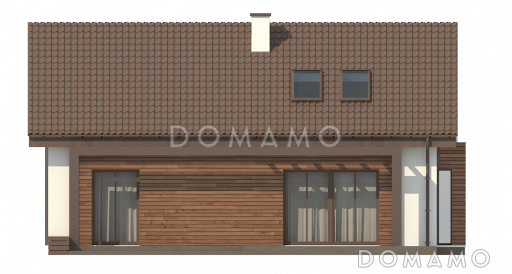 Проект классического мансардного дома из газобетона с дополнительной спальней на первом этаже, с эркером и с деревянными фасадами / Фасад 2