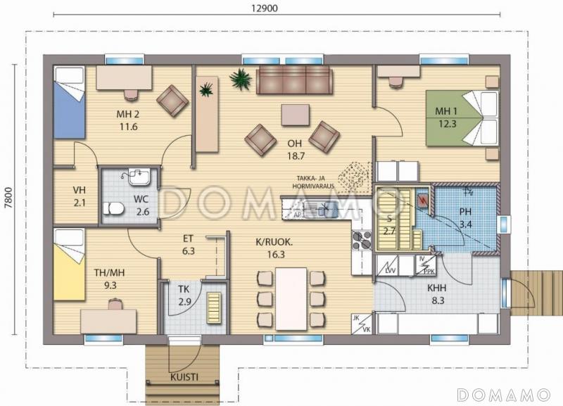 Проект современного экономичного каркасного дома / План 1 этажа