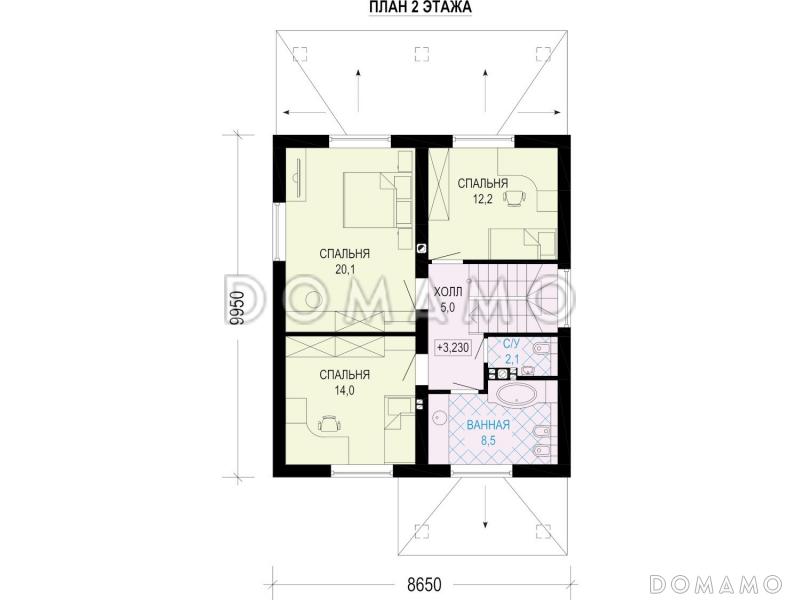 Проект двухэтажного дома с террасой и 4 спальнями / План 2 этажа
