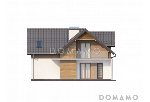 Проект мансардного дома из газобетона с тремя спальнями и кабинетом, балконом и гаражом  / Фасад 1