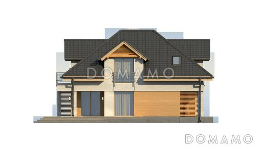 Проект одноэтажного мансардного дома из газобетона с кабинетом, гаражом и комнатой над гаражом / Фасад 4