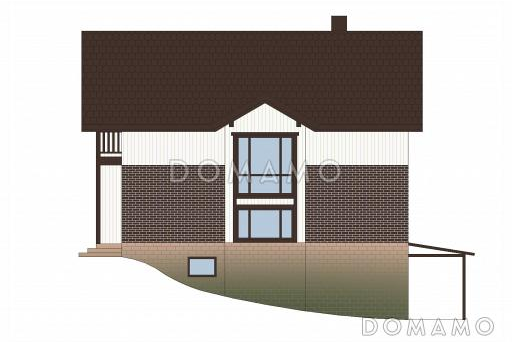 Проект дома из кирпича с цокольным этажом и небольшим бассейном / Фасад 1