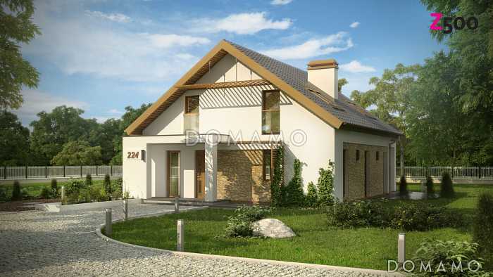 Проект одноэтажного мансардного дома из газобетона с гостевой комнатой на первом этаже и балконом над террасой