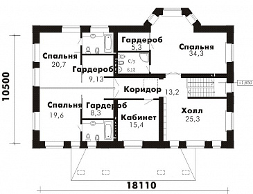 Проект дома с бассейном / План 2 этажа
