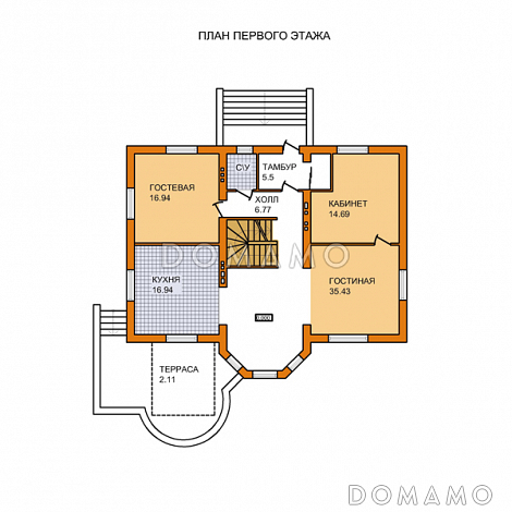 Проект дома из газобетонных блоков с цокольным этажом / План 1 этажа