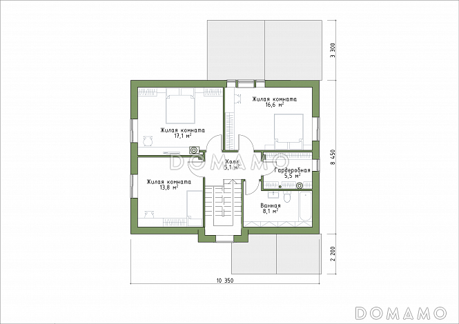 Проект коттеджа с просторной кухней-гостиной и террасой. / План мансардного этажа