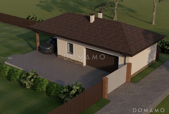 Проект кирпичного гаража с навесом на три машиноместа