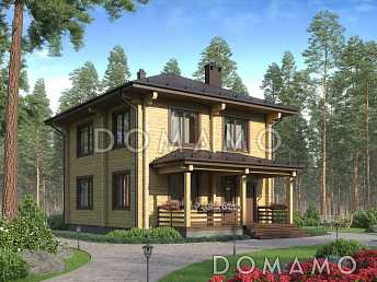 Проект двухэтажного дома из бруса с 4 спальнями и крыльцом-террасой