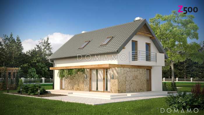 Проект одноэтажного мансардного дома из кирпича с кабинетом, тремя спальнями и хозяйской гардеробной