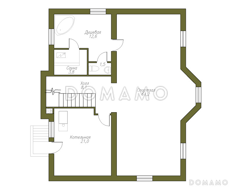 Проект кирпичного коттеджа с подвалом и мансардой / План цокольного этажа