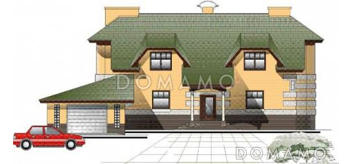 Проект комфортабельного дома с бильярдной, гаражом и гостиной с камином / Фасад 1