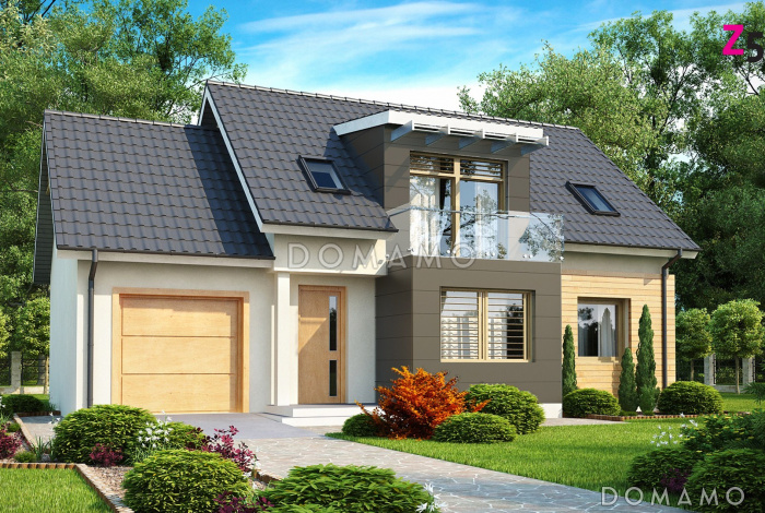 Проект одноэтажного мансардного дома из кирпича с гаражом, для двух семей на разных уровнях