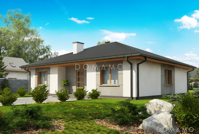 Проект одноэтажного дома с террасой, большой кухней, кладовой