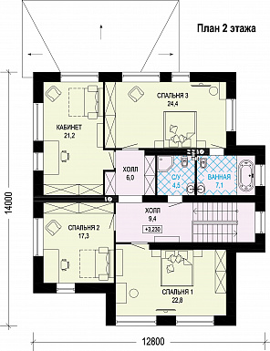Проект двухэтажного дома из газобетона и кирпичной облицовкой / План 2 этажа