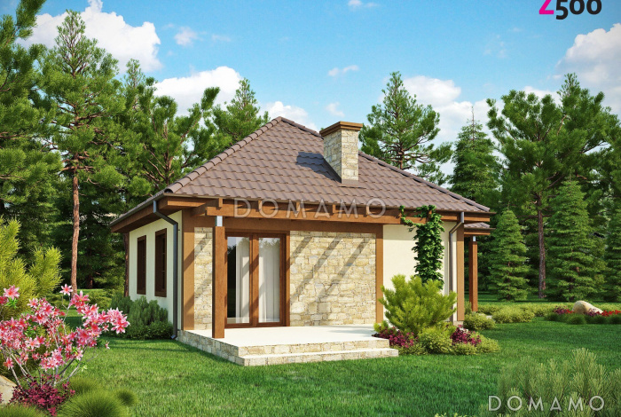 Проект маленького одноэтажного дома из газобетона с террасой