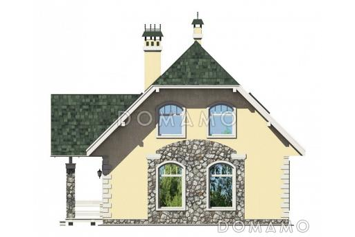 Проект уютного загородного дома с ажурным крыльцом под зеленой крышей / Фасад 3