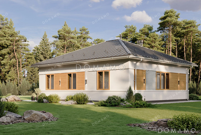 Проект простого одноэтажного дома с тремя спальнями и гостиной-столовой