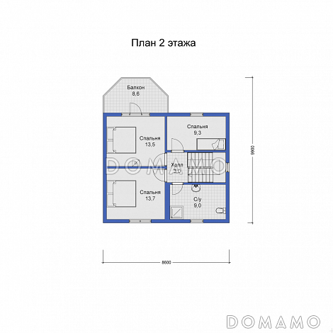 Дом с большим балконом-террасой на втором этаже / План мансардного этажа