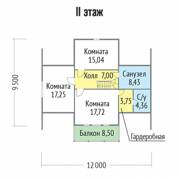 Проект дома из бруса с гардеробной комнатой / План мансардного этажа