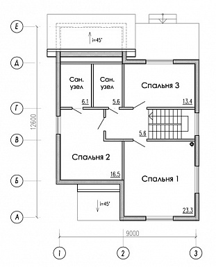 Проект двухэтажного дома из газобетона в стиле фахверк / План мансардного этажа
