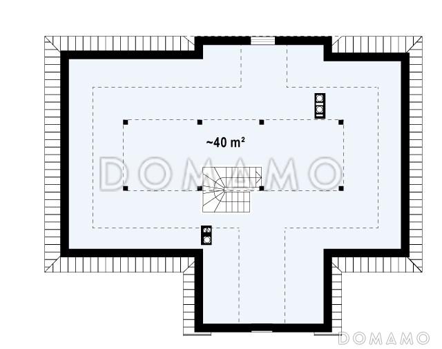 Проект одноэтажного дома из кирпича со свободной планировкой на мансардном этаже / План мансардного этажа
