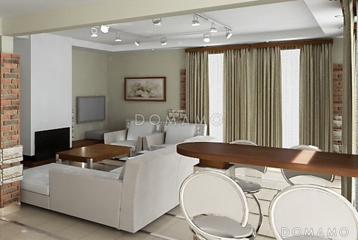 Проект одноэтажного дома с панорамным окном на крытую террасу