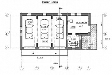 Проект гаража на 3 машины с жилой мансардой / План 1 этажа