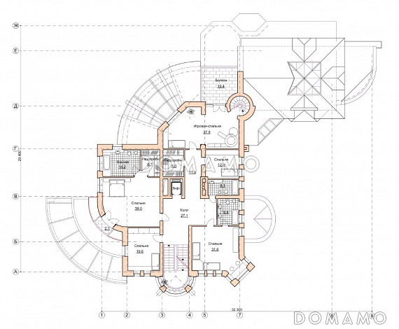 Проект коттеджа с бассейном и зимним садом в стиле северного модерна / План 3 этажа
