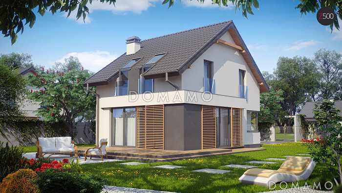 Проект компактного одноэтажного мансардного дома из газобетона с просторной светлой гостиной