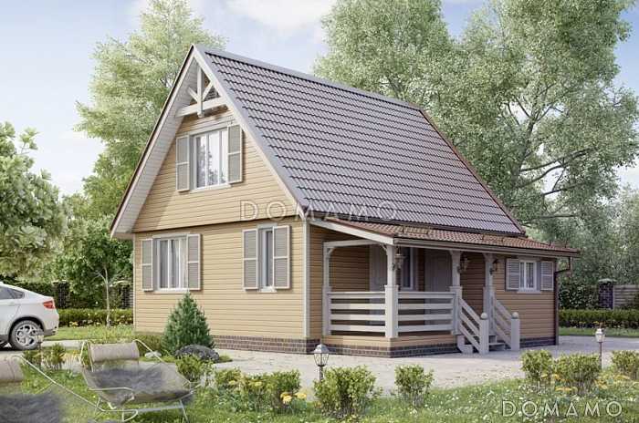 Проект дома с деревянной обшивкой вагонкой с небольшой кладовой