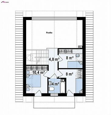 Проект одноэтажного мансардного дома из газобетона со вторым светом и панорамным остеклением гостиной / План мансардного этажа