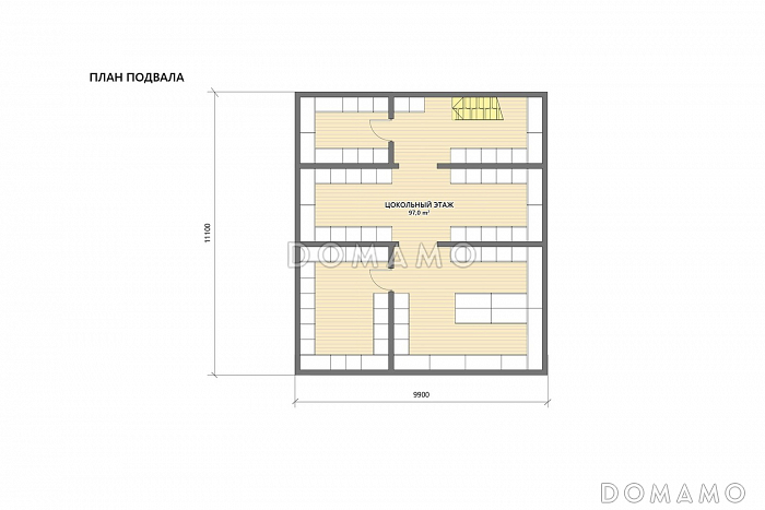 Проект беседки из газобетона с террасой барбекю, бильярдной, кухней и подвалом / План цокольного этажа